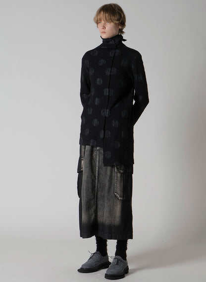 SPOTTED DENIM SIDE POCKET STRAIGHT SKIRT