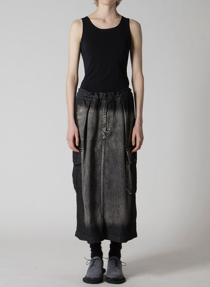 SPOTTED DENIM SIDE POCKET STRAIGHT SKIRT