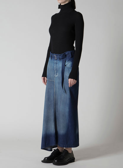 SPOTTED DENIM RIGHT SIDE FLARE SKIRT