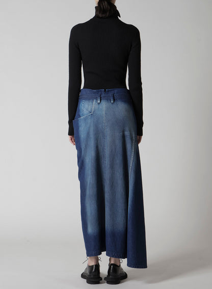 SPOTTED DENIM RIGHT SIDE FLARE SKIRT