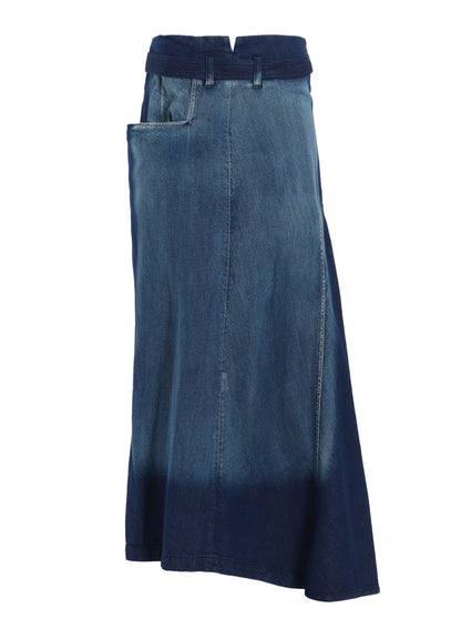 SPOTTED DENIM RIGHT SIDE FLARE SKIRT
