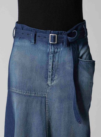 SPOTTED DENIM RIGHT SIDE FLARE SKIRT