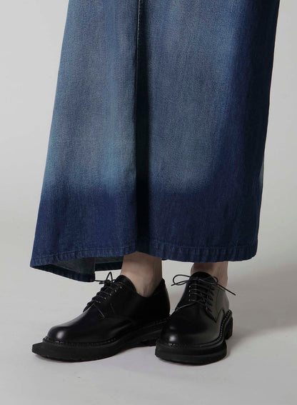 SPOTTED DENIM RIGHT SIDE FLARE SKIRT