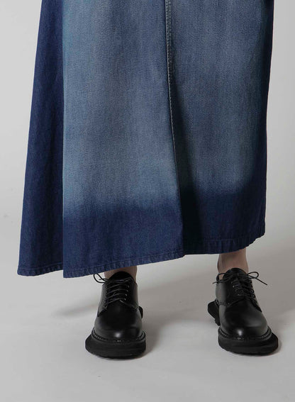 SPOTTED DENIM RIGHT SIDE FLARE SKIRT
