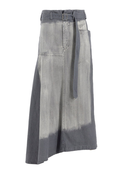 SPOTTED DENIM RIGHT SIDE FLARE SKIRT