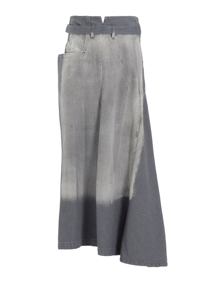 SPOTTED DENIM RIGHT SIDE FLARE SKIRT