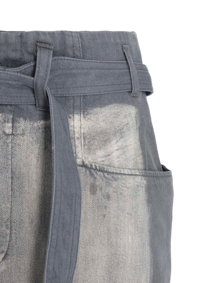SPOTTED DENIM RIGHT SIDE FLARE SKIRT