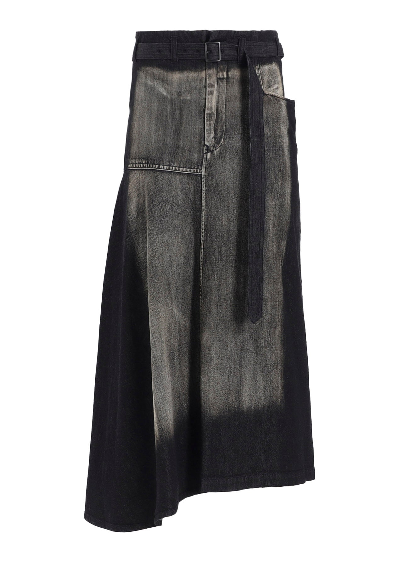 SPOTTED DENIM RIGHT SIDE FLARE SKIRT