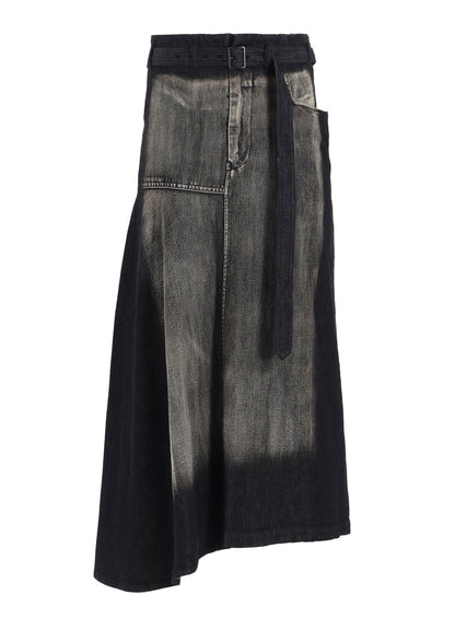 SPOTTED DENIM RIGHT SIDE FLARE SKIRT