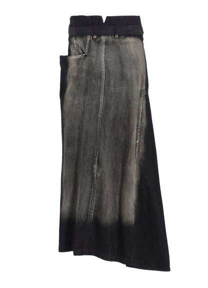 SPOTTED DENIM RIGHT SIDE FLARE SKIRT