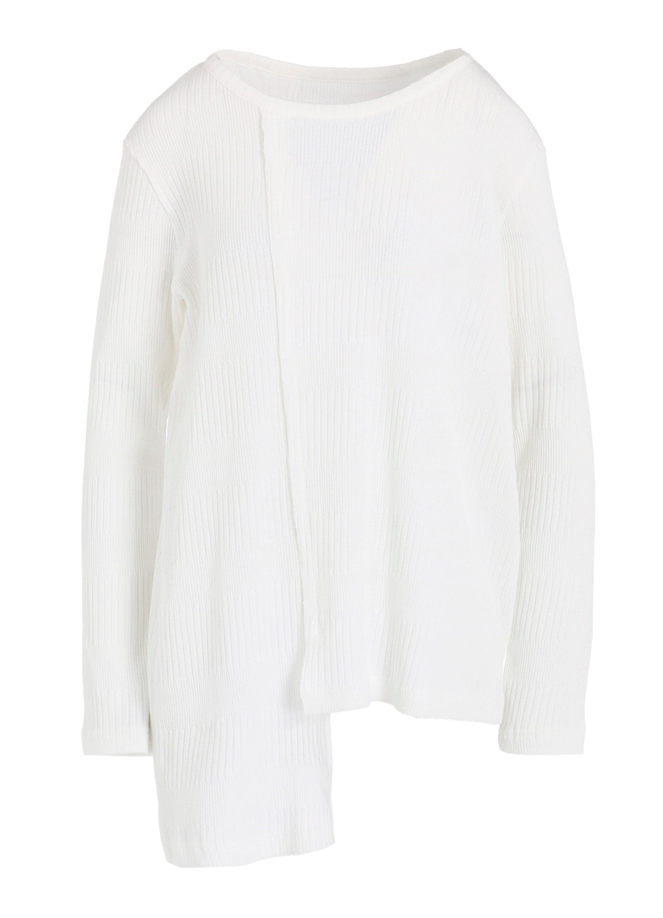 RANDOM RIB STRIPE ROUND NECK ASYMMETERIC T