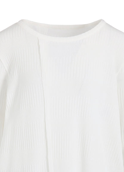 RANDOM RIB STRIPE ROUND NECK ASYMMETERIC T