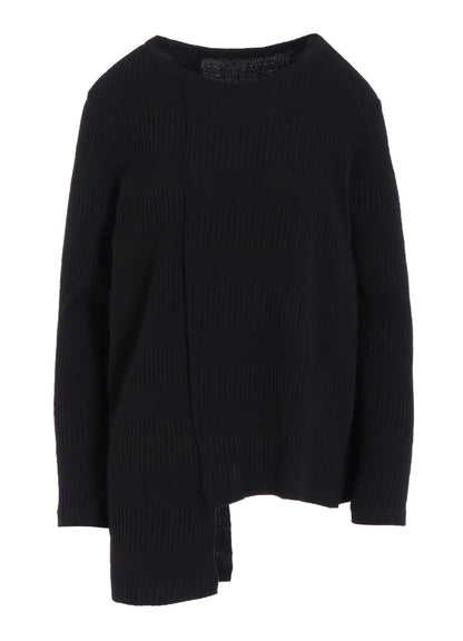RANDOM RIB STRIPE ROUND NECK ASYMMETERIC T