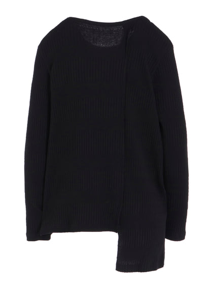 RANDOM RIB STRIPE ROUND NECK ASYMMETERIC T