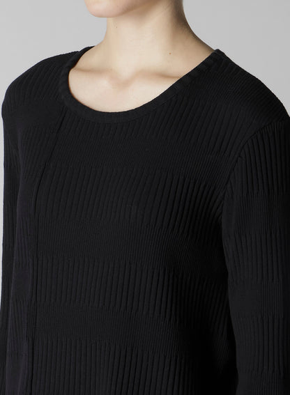 RANDOM RIB STRIPE ROUND NECK ASYMMETERIC T