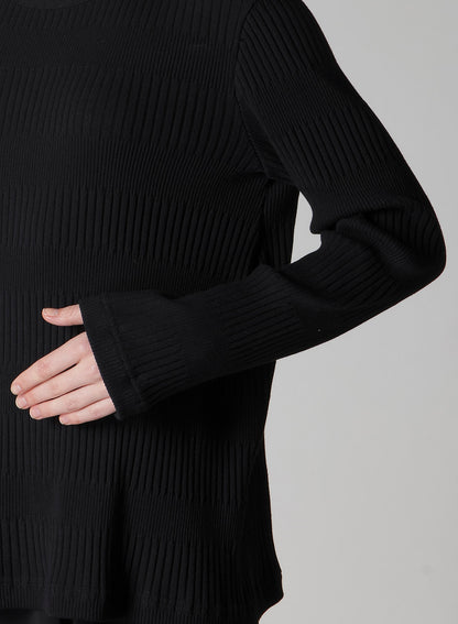 RANDOM RIB STRIPE ROUND NECK ASYMMETERIC T