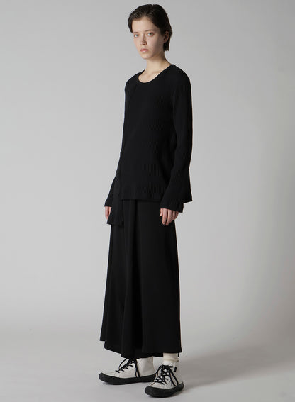 RANDOM RIB STRIPE ROUND NECK ASYMMETERIC T