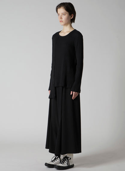 RANDOM RIB STRIPE ROUND NECK ASYMMETERIC T