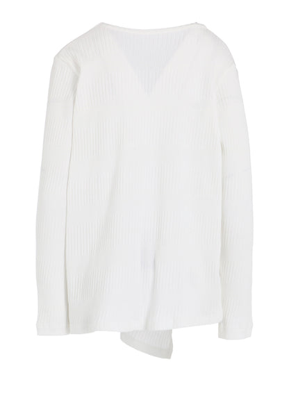 RANDOM RIB STRIPE ROUND NECK FLARE LONG SLEEVE T