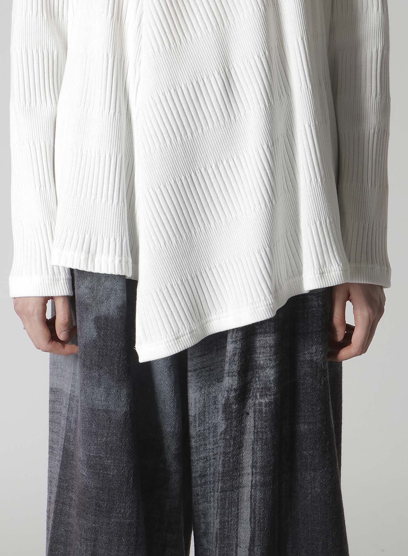 RANDOM RIB STRIPE ROUND NECK FLARE LONG SLEEVE T