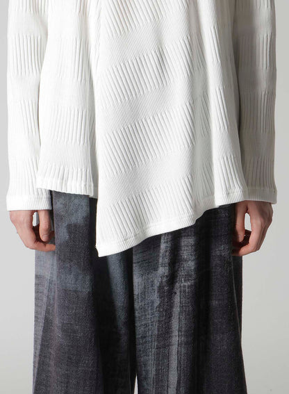 RANDOM RIB STRIPE ROUND NECK FLARE LONG SLEEVE T