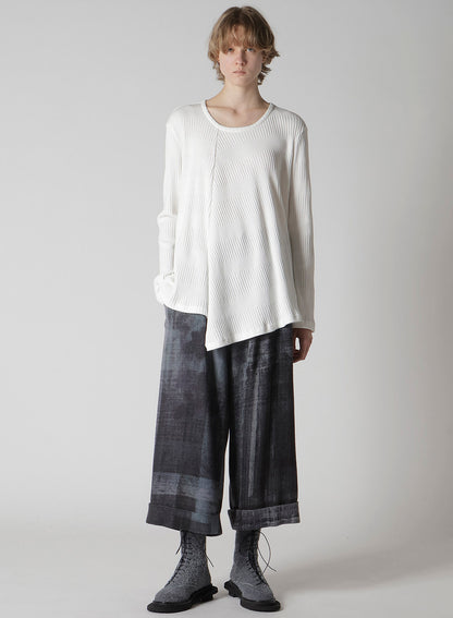 RANDOM RIB STRIPE ROUND NECK FLARE LONG SLEEVE T
