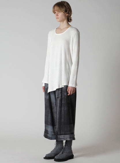 RANDOM RIB STRIPE ROUND NECK FLARE LONG SLEEVE T