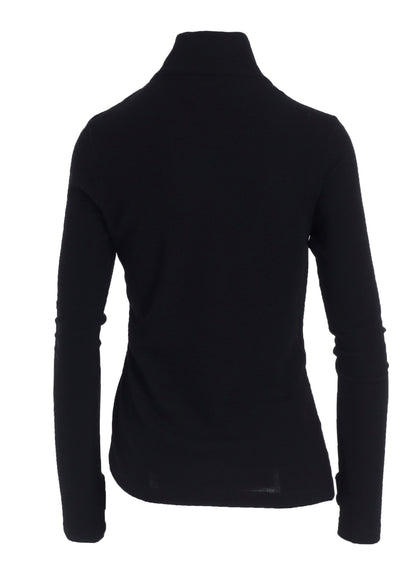 RIB/DENIM COMBINATION HIGH NECK T WITH GATHERS