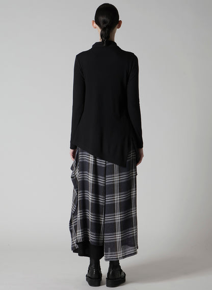 RIB/DENIM COMBINATION FLARE T WITH GATHERS