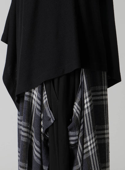 RIB/DENIM COMBINATION FLARE T WITH GATHERS