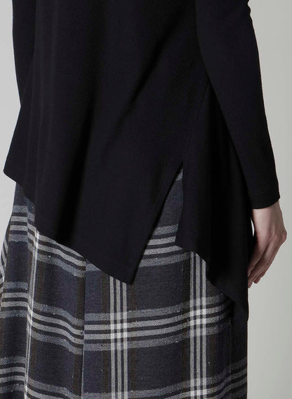 RIB/DENIM COMBINATION FLARE T WITH GATHERS