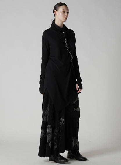 RIB/DENIM COMBINATION LONG T WITH GATHERS