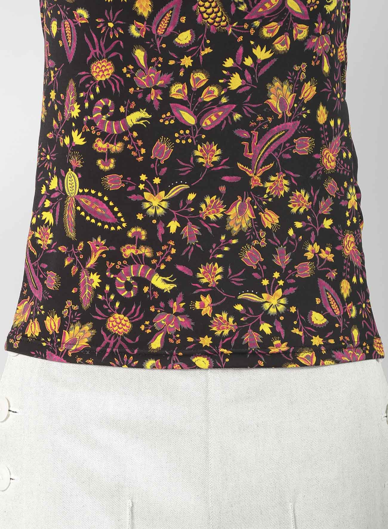 FLOWER PRINT PE JERSEY HIGH NECK T