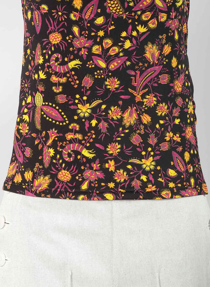 FLOWER PRINT PE JERSEY HIGH NECK T