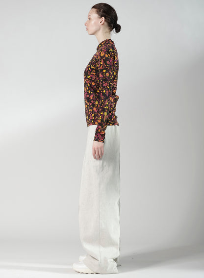 FLOWER PRINT PE JERSEY HIGH NECK T