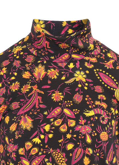 FLOWER PRINT PE JERSEY HIGH NECK T
