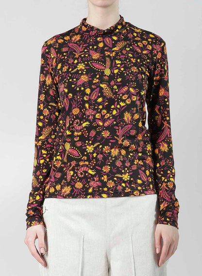 FLOWER PRINT PE JERSEY HIGH NECK T