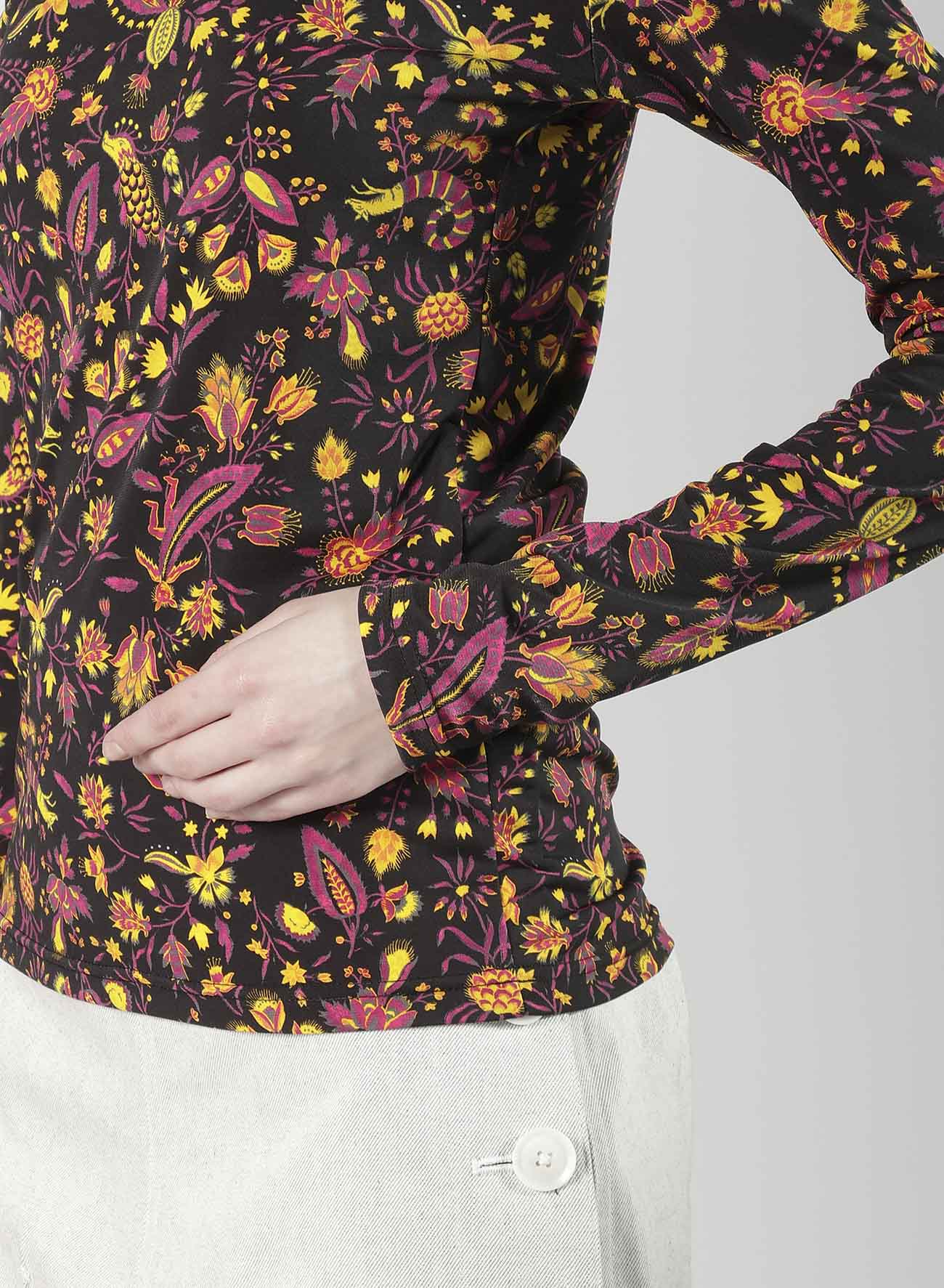 FLOWER PRINT PE JERSEY HIGH NECK T
