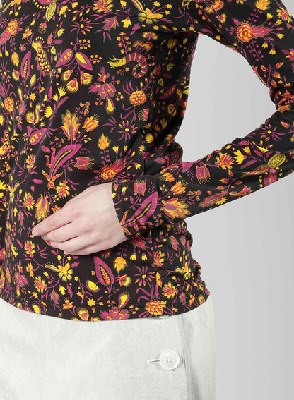 FLOWER PRINT PE JERSEY HIGH NECK T