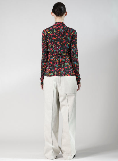 FLOWER PRINT PE JERSEY HIGH NECK T