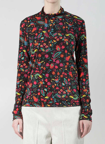 FLOWER PRINT PE JERSEY HIGH NECK T