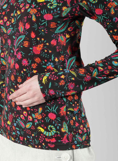 FLOWER PRINT PE JERSEY HIGH NECK T