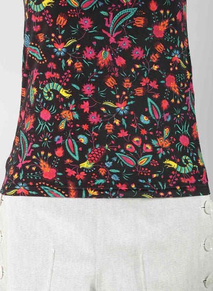 FLOWER PRINT PE JERSEY HIGH NECK T