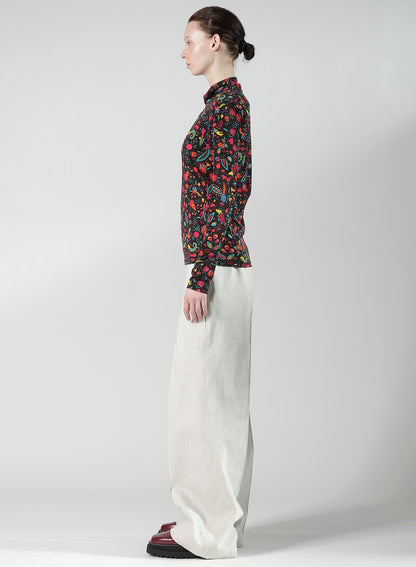 FLOWER PRINT PE JERSEY HIGH NECK T