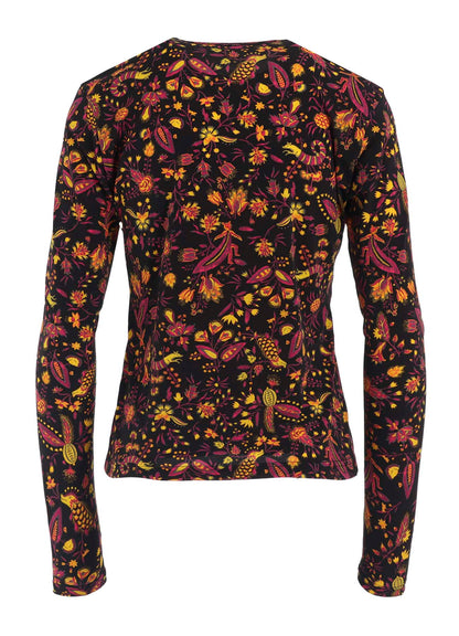 FLOWER PRINT PE JERSEY U-NECK T