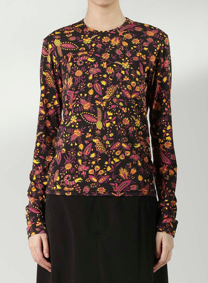 FLOWER PRINT PE JERSEY U-NECK T