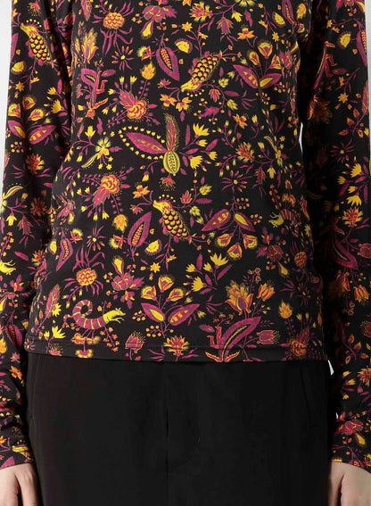 FLOWER PRINT PE JERSEY U-NECK T