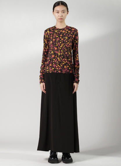 FLOWER PRINT PE JERSEY U-NECK T
