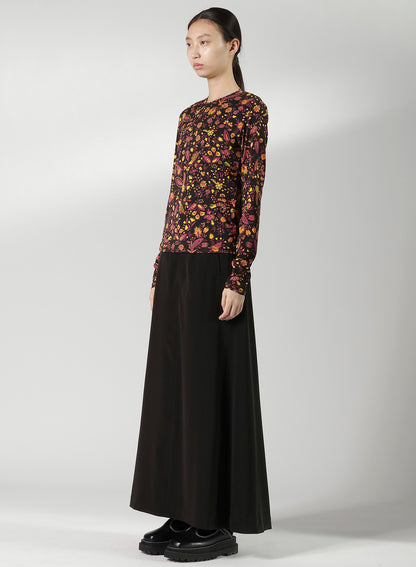 FLOWER PRINT PE JERSEY U-NECK T