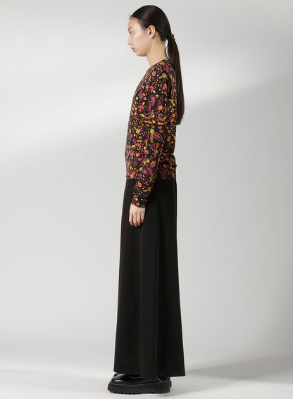FLOWER PRINT PE JERSEY U-NECK T